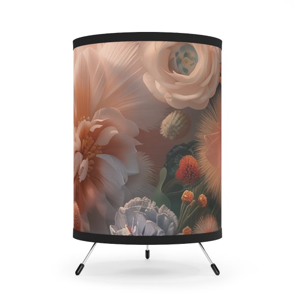 Lustrous Peach Baroque Floral 01 - Tripod Lamp with High-Res Printed Shade, USCA plug