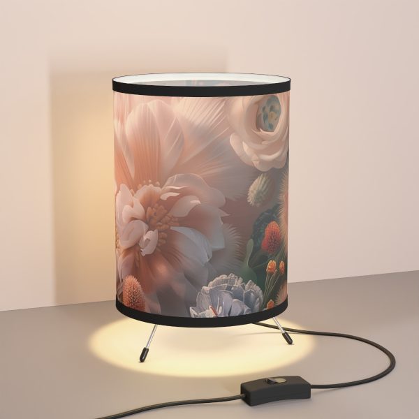 Lustrous Peach Baroque Floral 01 - Tripod Lamp with High-Res Printed Shade, USCA plug - Image 5