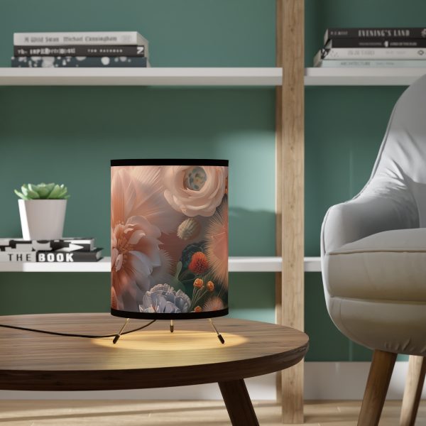 Lustrous Peach Baroque Floral 01 - Tripod Lamp with High-Res Printed Shade, USCA plug - Image 6