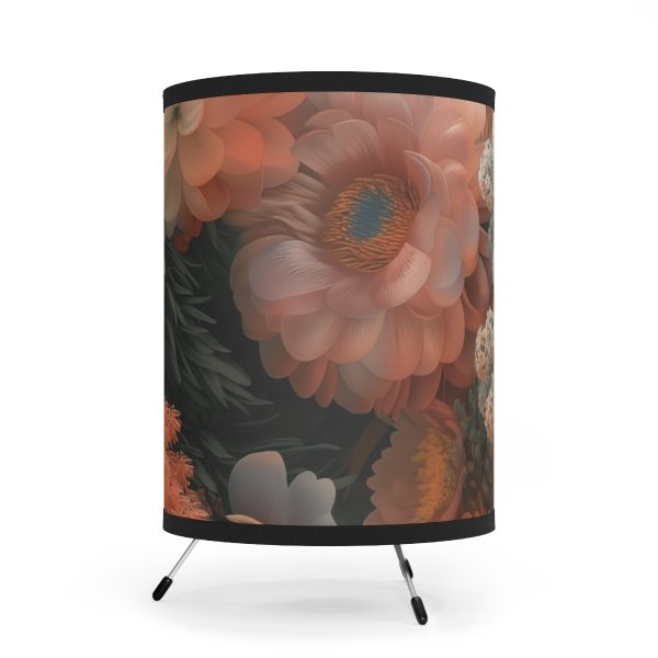 Lustrous Peach Baroque Floral 02 - Tripod Lamp with High-Res Printed Shade, USCA plug - Image 2