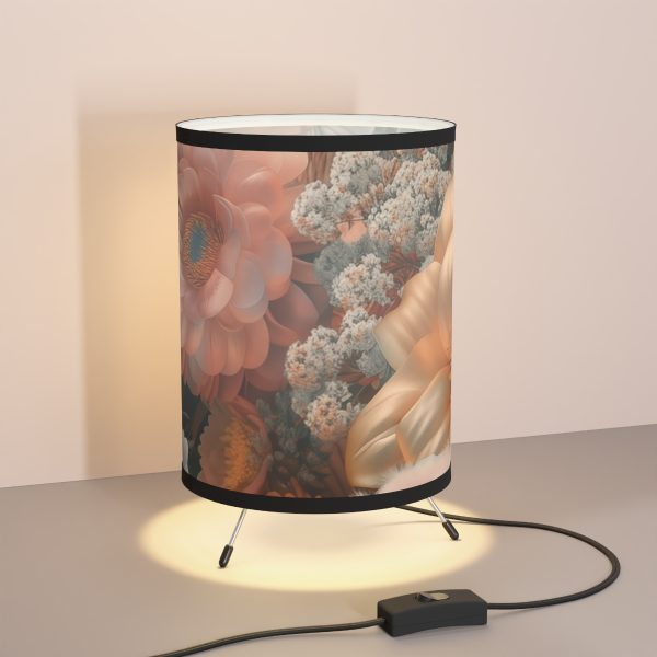 Lustrous Peach Baroque Floral 02 - Tripod Lamp with High-Res Printed Shade, USCA plug - Image 5