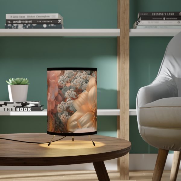 Lustrous Peach Baroque Floral 02 - Tripod Lamp with High-Res Printed Shade, USCA plug - Image 6