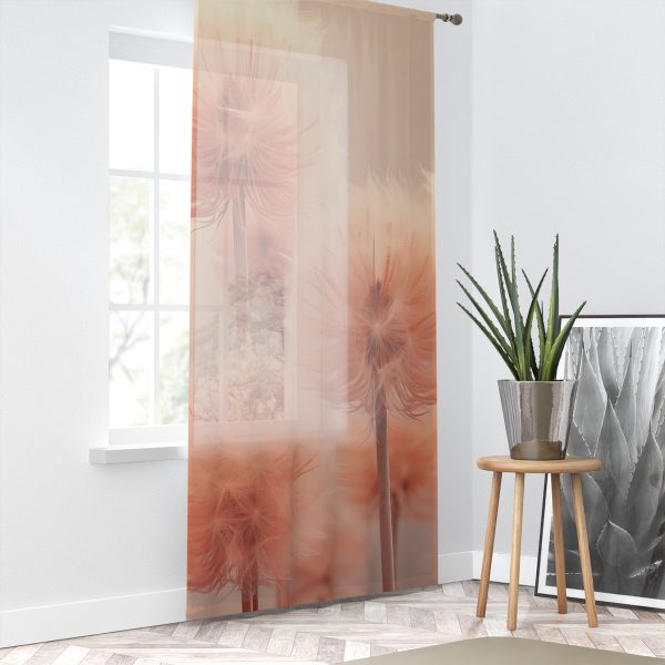 Misty Peach Dandelions - Single Panel Sheer Window Curtain (1 Piece) - Image 2