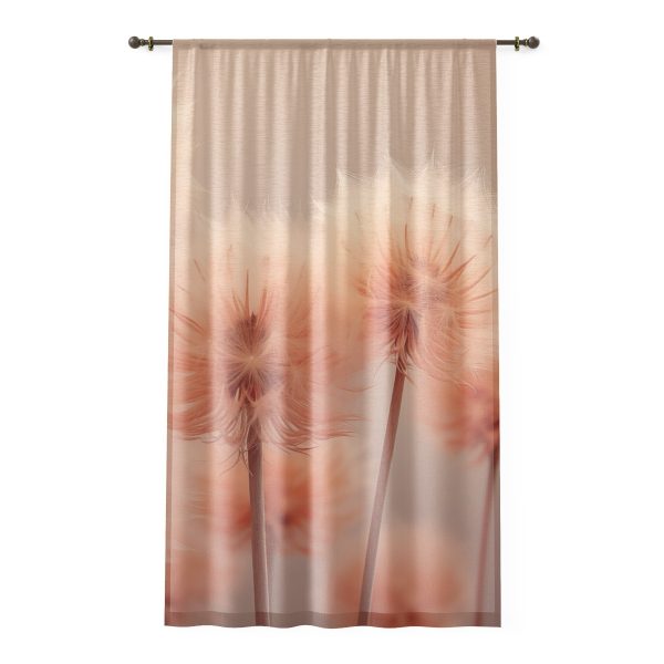 Misty Peach Dandelions - Right Side Sheer Window Curtain (1 Piece)