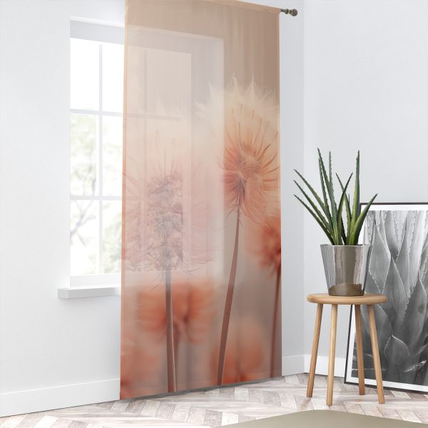 Misty Peach Dandelions - Right Side Sheer Window Curtain (1 Piece) - Image 2