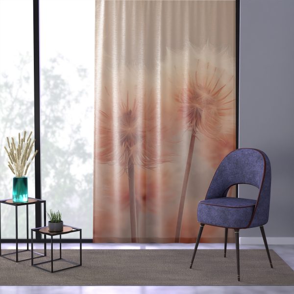 Misty Peach Dandelions - Right Side Sheer Window Curtain (1 Piece) - Image 3