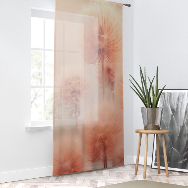 Misty Peach Dandelions - Left Side Sheer Window Curtain (1 Piece) - Image 2