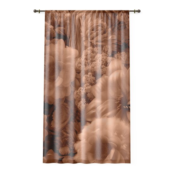 Lustrous Peach Fuzz Tone Baroque Floral 02 - Single Panel Sheer Window Curtain (1 Piece)