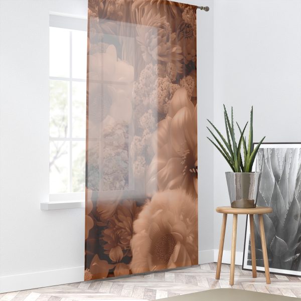 Lustrous Peach Fuzz Tone Baroque Floral 02 - Single Panel Sheer Window Curtain (1 Piece) - Image 2