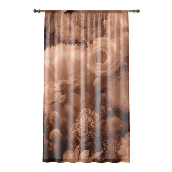 Lustrous Peach Fuzz Tone Baroque Floral 01 - Single Panel Sheer Window Curtain (1 Piece)