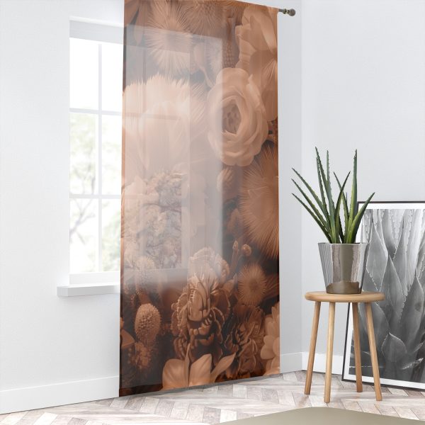 Lustrous Peach Fuzz Tone Baroque Floral 01 - Single Panel Sheer Window Curtain (1 Piece) - Image 2