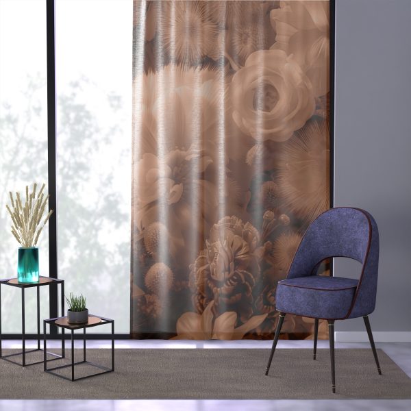 Lustrous Peach Fuzz Tone Baroque Floral 01 - Single Panel Sheer Window Curtain (1 Piece) - Image 3