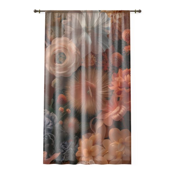 Lustrous Peach Baroque Floral 01 - Right Side Sheer Window Curtain (1 Piece)