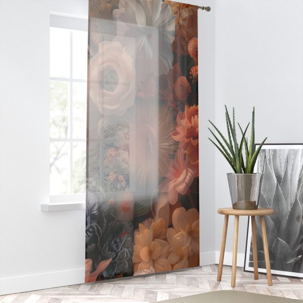 Lustrous Peach Baroque Floral 01 - Right Side Sheer Window Curtain (1 Piece) - Image 2