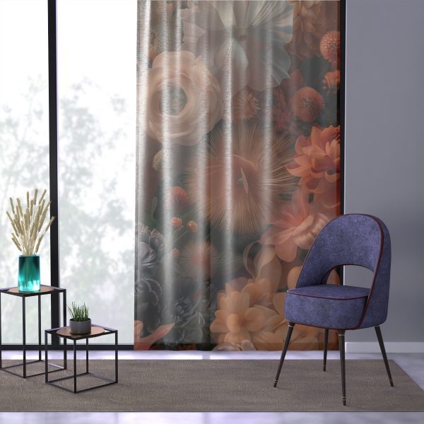 Lustrous Peach Baroque Floral 01 - Right Side Sheer Window Curtain (1 Piece) - Image 3