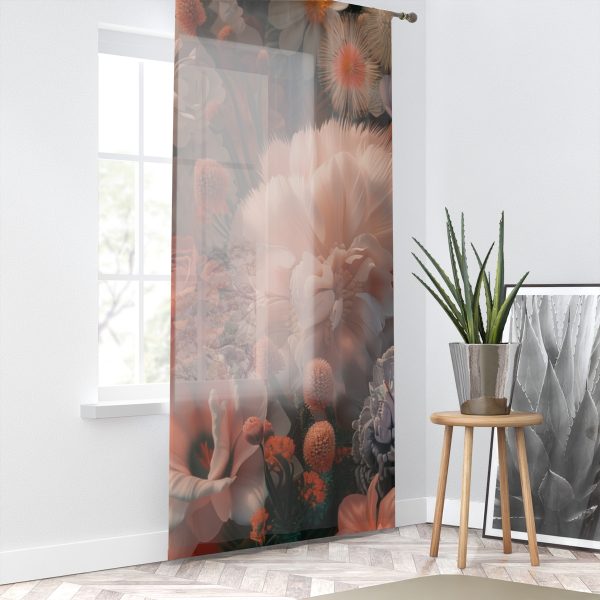 Lustrous Peach Baroque Floral 01 - Left Side Sheer Window Curtain (1 Piece) - Image 2