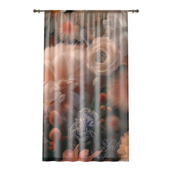 Lustrous Peach Baroque Floral 01 - Single Panel Sheer Window Curtain (1 Piece)