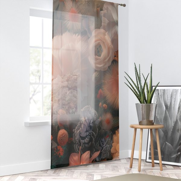 Lustrous Peach Baroque Floral 01 - Single Panel Sheer Window Curtain (1 Piece) - Image 2