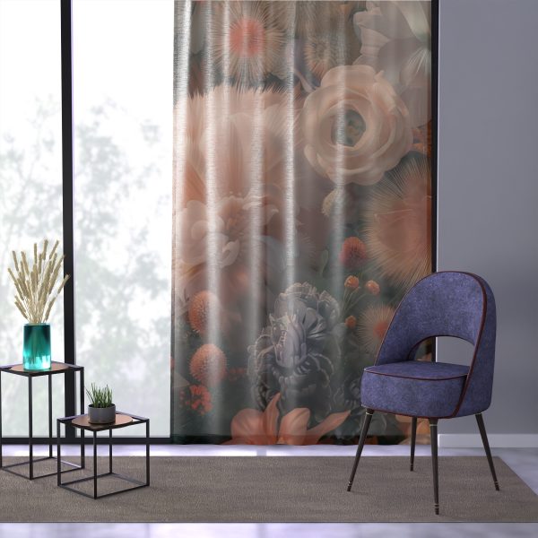 Lustrous Peach Baroque Floral 01 - Single Panel Sheer Window Curtain (1 Piece) - Image 3