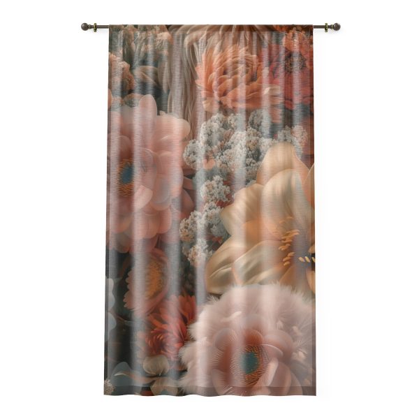 Lustrous Peach Baroque Floral 02 - Single Panel Sheer Window Curtain (1 Piece)