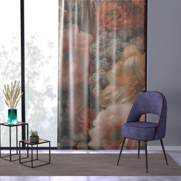 Lustrous Peach Baroque Floral 02 - Single Panel Sheer Window Curtain (1 Piece) - Image 3