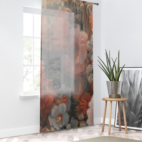 Lustrous Peach Baroque Floral 02 - Left Side Sheer Window Curtain (1 Piece) - Image 2