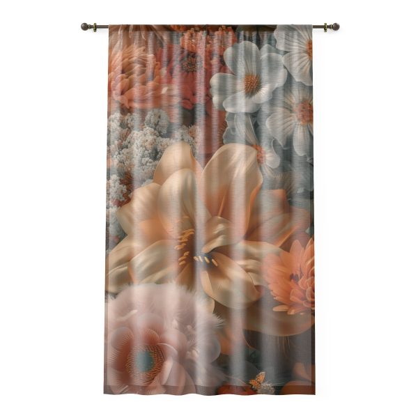 Lustrous Peach Baroque Floral 02 - Right Side Sheer Window Curtain (1 Piece)