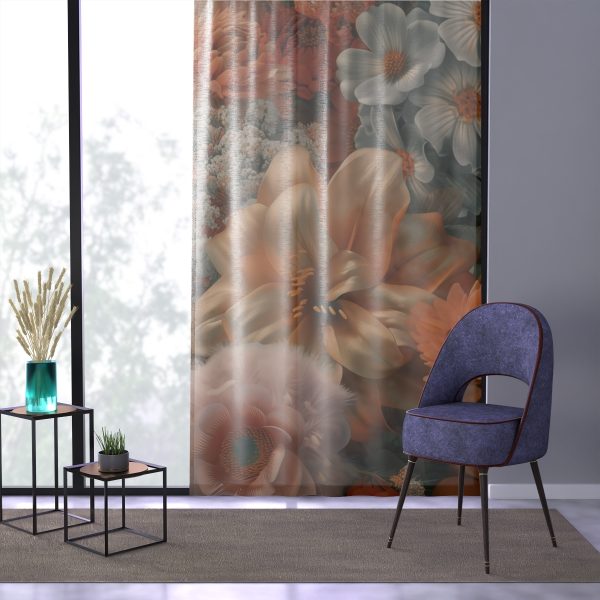 Lustrous Peach Baroque Floral 02 - Right Side Sheer Window Curtain (1 Piece) - Image 3