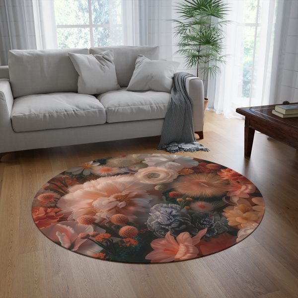 Lustrous Peach Baroque Floral 01 - Round Rug - Image 4