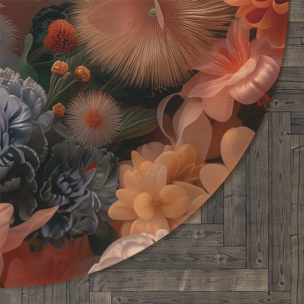 Lustrous Peach Baroque Floral 01 - Round Rug - Image 5