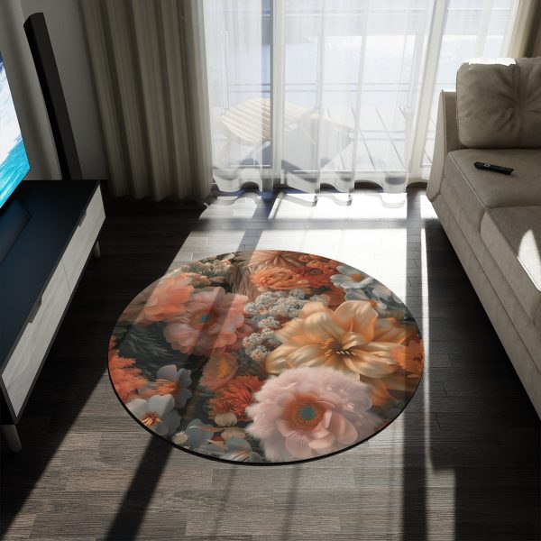 Lustrous Peach Baroque Floral 02 - Round Rug - Image 3