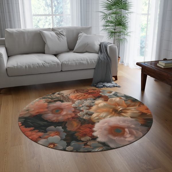 Lustrous Peach Baroque Floral 02 - Round Rug - Image 4