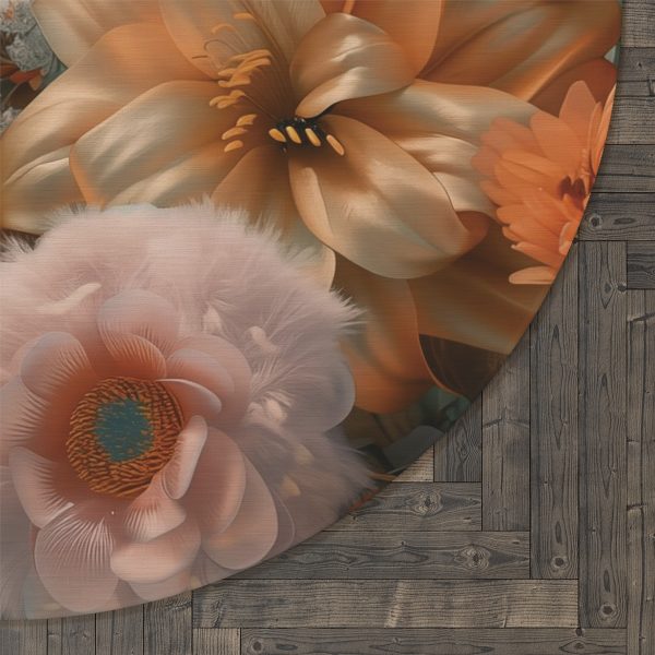 Lustrous Peach Baroque Floral 02 - Round Rug - Image 5