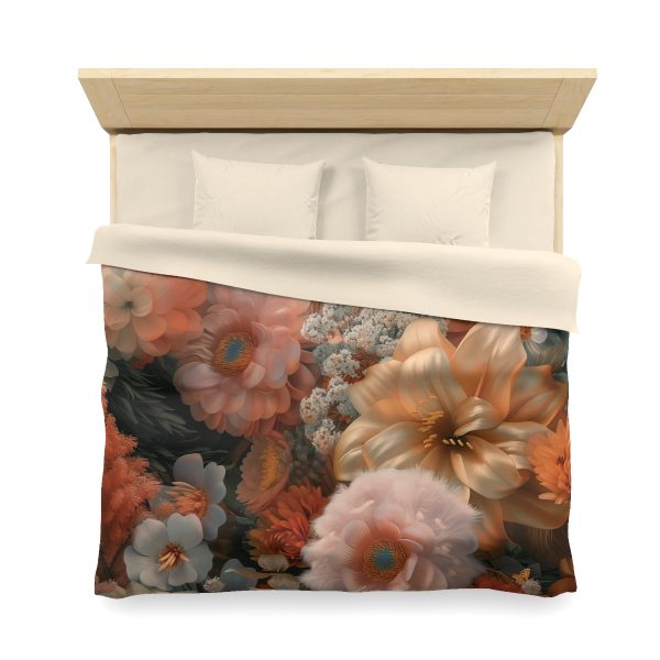 Lustrous Peach Baroque Floral 02 - Microfiber Duvet Cover