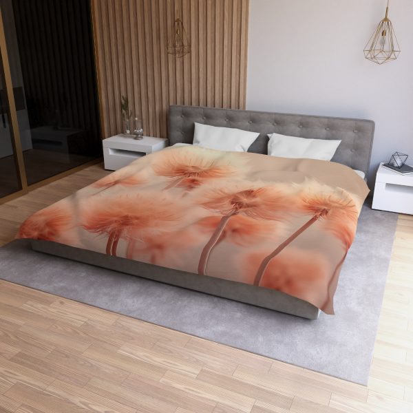 Misty Peach Dandelions - Microfiber Duvet Cover - Image 3