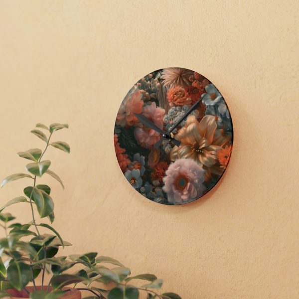 Lustrous Peach Baroque Floral 02 - Acrylic Wall Clock - Image 9