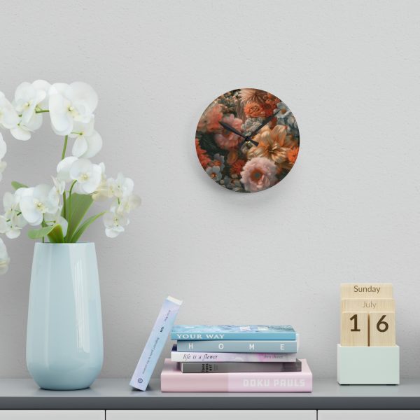 Lustrous Peach Baroque Floral 02 - Acrylic Wall Clock - Image 12