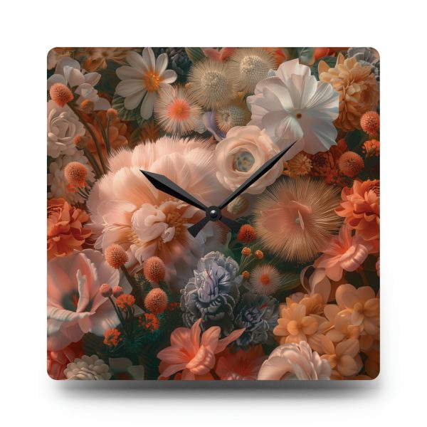 Lustrous Peach Baroque Floral 01 - Acrylic Wall Clock