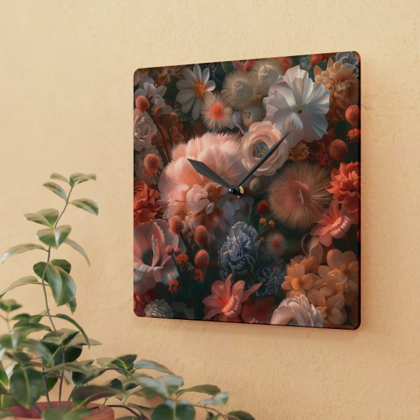 Lustrous Peach Baroque Floral 01 - Acrylic Wall Clock - Image 3