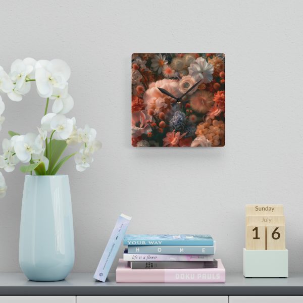 Lustrous Peach Baroque Floral 01 - Acrylic Wall Clock - Image 6