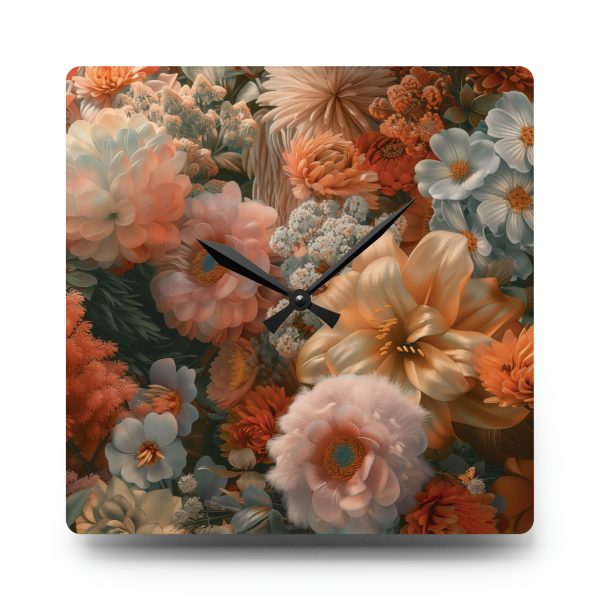 Lustrous Peach Baroque Floral 02 - Acrylic Wall Clock