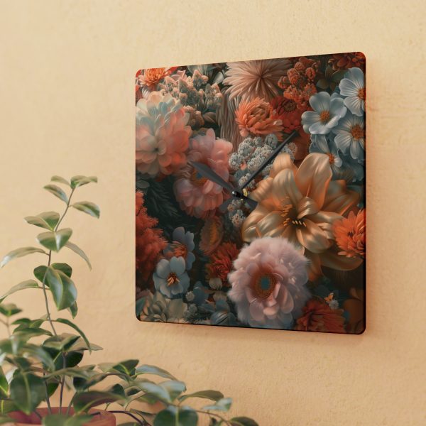 Lustrous Peach Baroque Floral 02 - Acrylic Wall Clock - Image 3