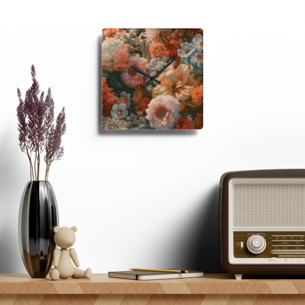 Lustrous Peach Baroque Floral 02 - Acrylic Wall Clock - Image 4