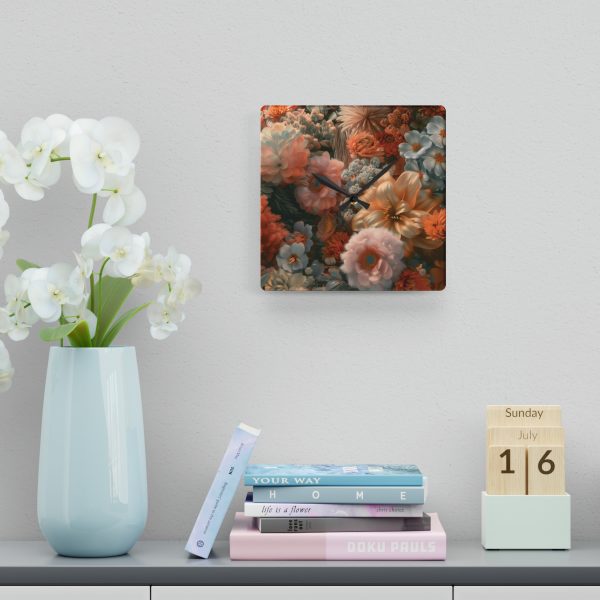 Lustrous Peach Baroque Floral 02 - Acrylic Wall Clock - Image 6