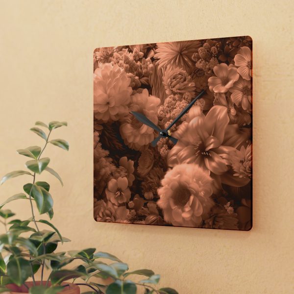 Lustrous Peach Fuzz Tone Baroque Floral 02 - Acrylic Wall Clock - Image 3