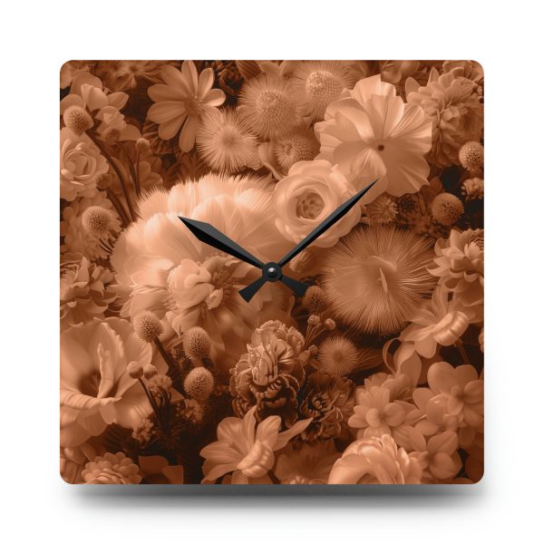 Lustrous Peach Fuzz Tone Baroque Floral 01 - Acrylic Wall Clock