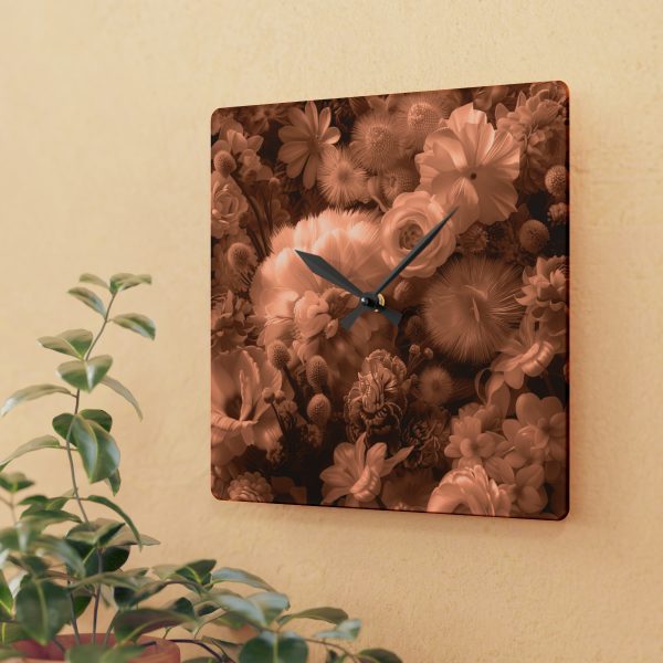 Lustrous Peach Fuzz Tone Baroque Floral 01 - Acrylic Wall Clock - Image 3