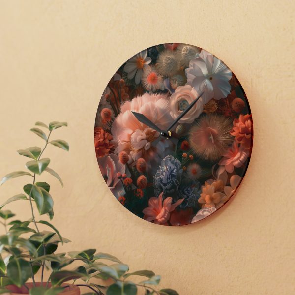 Lustrous Peach Baroque Floral 01 - Acrylic Wall Clock - Image 15