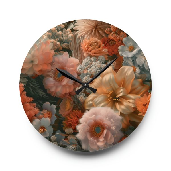 Lustrous Peach Baroque Floral 02 - Acrylic Wall Clock - Image 13