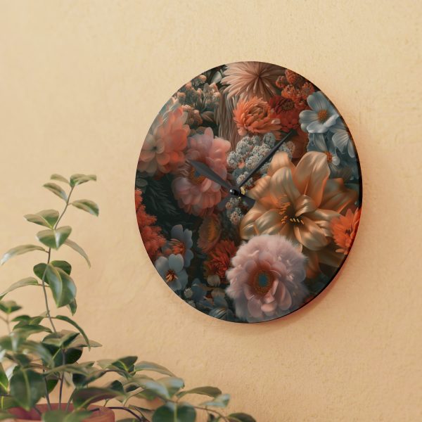 Lustrous Peach Baroque Floral 02 - Acrylic Wall Clock - Image 15